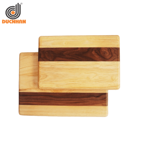 Set 2 thớt ghép cao su và óc chó hình chữ nhật màu tự nhiên DW105