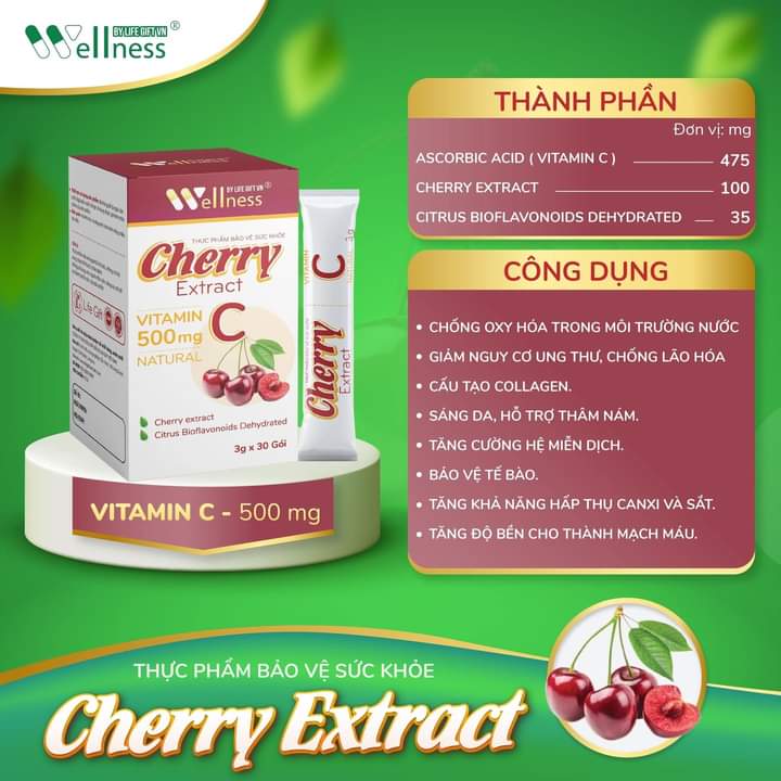 Thành phần và công dụng Cherry Extract - Thương hiệu: wellness By Life Gift VN - Siêu Thị Droppii