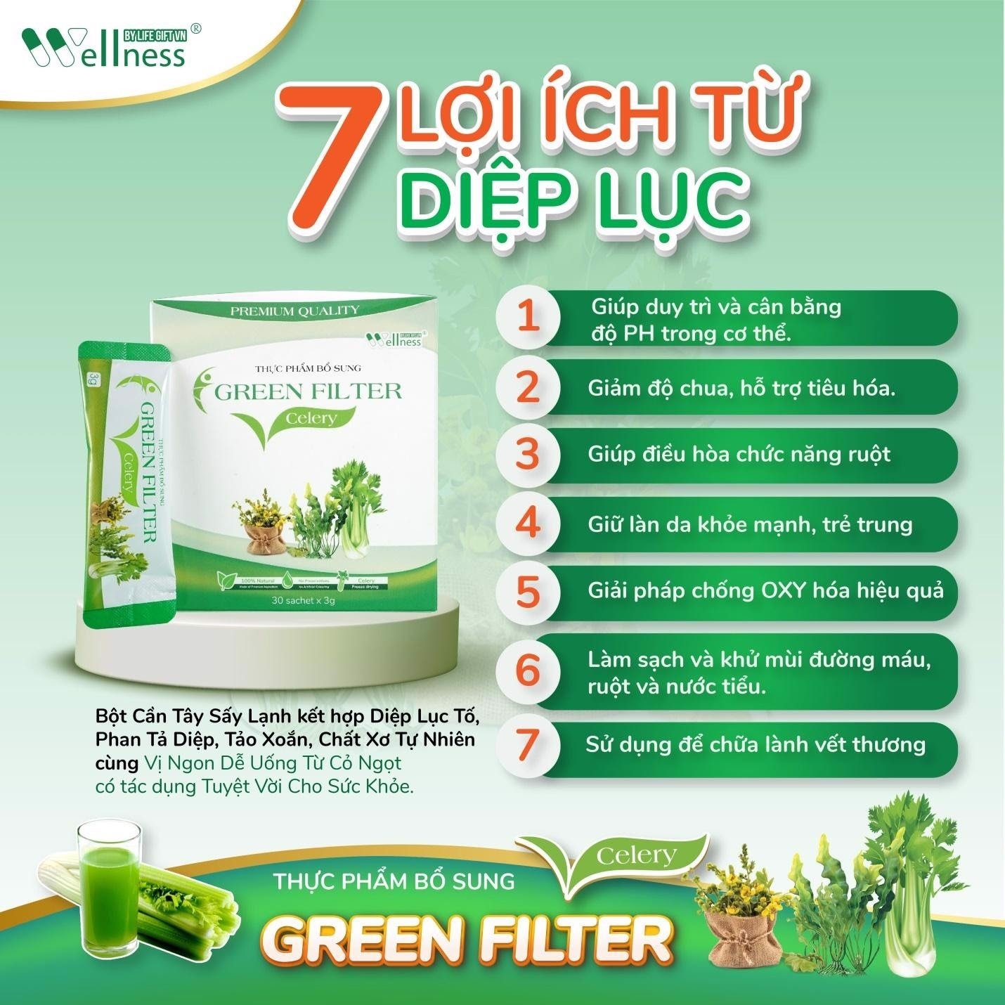 7 lợi ích từ Diệp lục - Thực phẩm bổ sung bột Cần tây – diệp lục Green Filter Celery – Siêu Thị Droppii