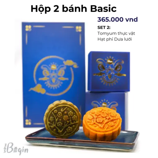 Bánh trung thu BASIC Set 2 (02 bánh+túi) – Tomyum; hạt phỉ dưa lưới – 365begin
