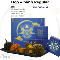 Bánh trung thu REGULAR Set 2 (04 bánh+túi) – gà quay; tomyum; hạt phỉ-dưa lưới; socola-bạc hà – 365Begin