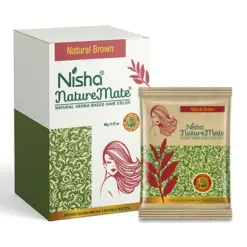 Bột phủ màu tóc (6 gói) Nisha Naturemate Natural Henna Based Hair Color – Natural Brown