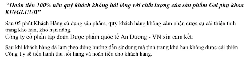 Cam Kết Hoàn Tiền Gel Phụ Khoa Kingluub - Siêu Thị Droppii