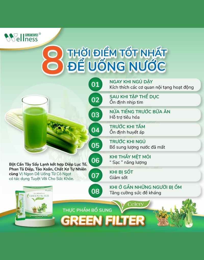 8 thời điểm tốt nhất để uống nước Cần tây – diệp lục Green Filter Celery thanh lọc thải độc - Siêu Thị Droppii