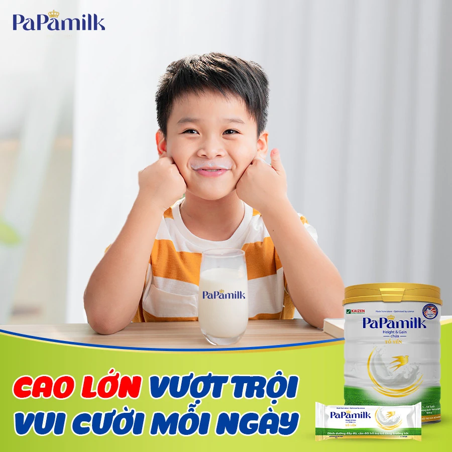 PaPamilk Height & Gain trẻ em chứa Tổ Yến Lon 830gr – Sữa tăng cân và chiều cao cho trẻ 6 Papamilk Height & Gain Sữa Non 24h Tổ Yến Giúp Con Cao Lớn Vượt Trội - Vkaizen - Siêu Thị Droppii
