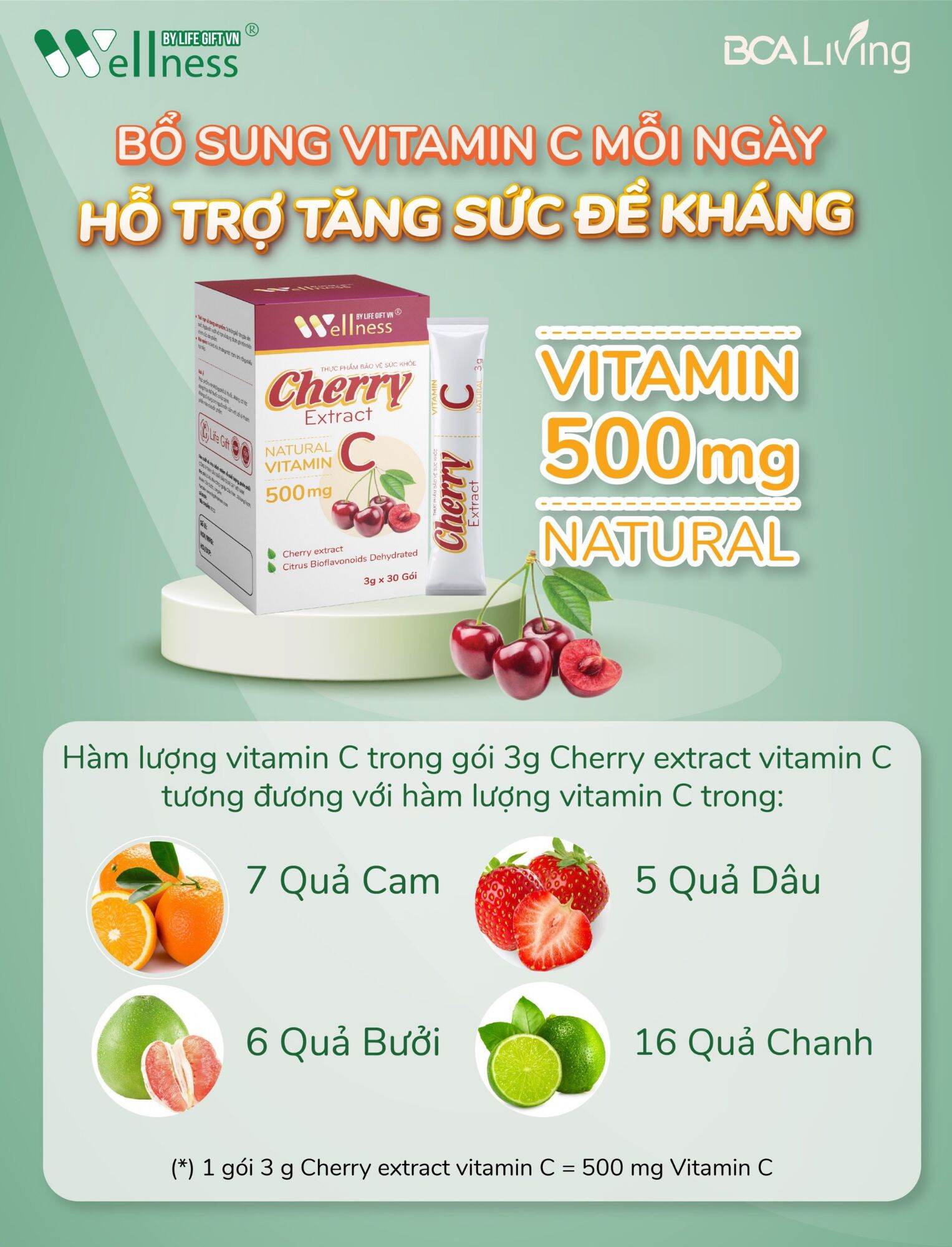 Thực phẩm bảo vệ sức khỏe Cherry Extract VitaminC cung cấp hàm lượng vitamin C cao, giúp tăng sức đề kháng - Siêu Thị Droppii