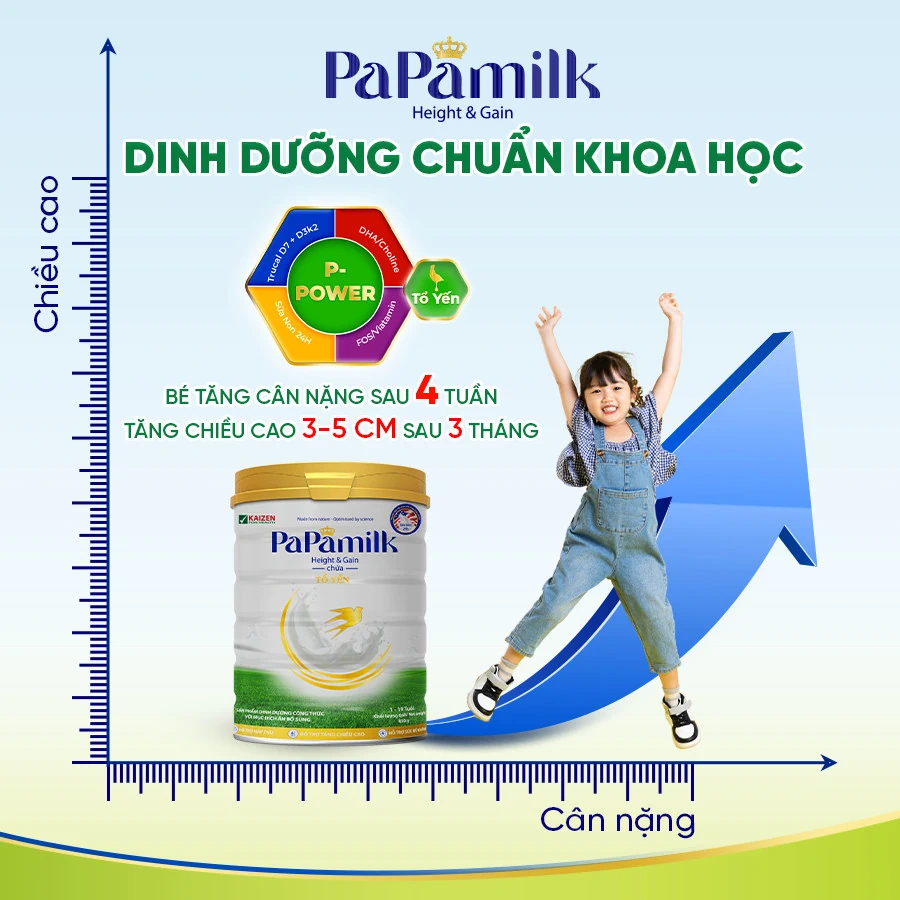 PaPamilk Height & Gain trẻ em chứa Tổ Yến Lon 830gr – Sữa tăng cân và chiều cao cho trẻ 7 Sữa Non Chứa Tổ Yến Papamilk Height & Gain - Vkaizen - Siêu Thị Droppii