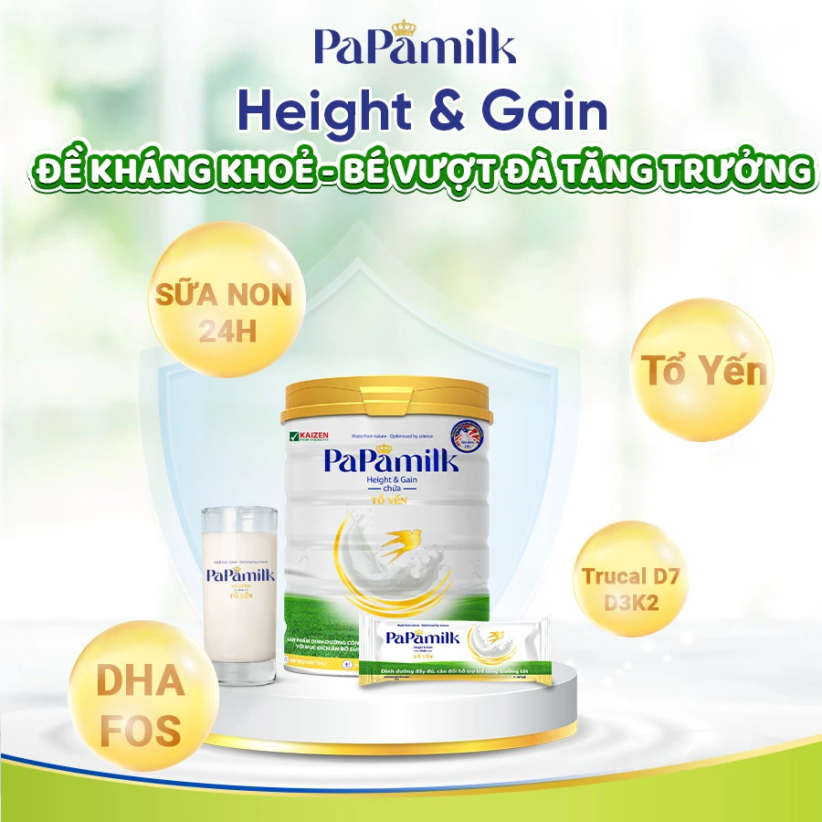 PaPamilk Height & Gain trẻ em chứa Tổ Yến Lon 830gr – Sữa tăng cân và chiều cao cho trẻ 11 Sữa Tăng Cân Và Chiều Cao Cho Trẻ Papamilk Height & Gain Sữa Non 24h Tổ Yến - Vkaizen - Siêu Thị Droppii
