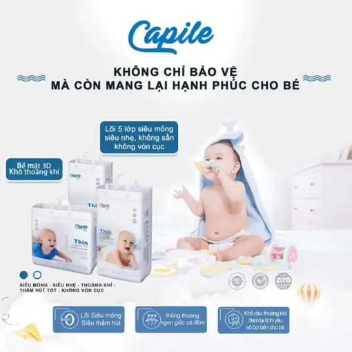Tã dán sơ sinh Capile Size NB 60 miếng (0-3 tháng tuổi)