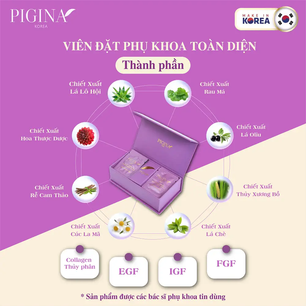 Thành phần Viên đặt phụ khoa Pigina (Set tối ưu 18 viên) chính hãng giá tốt - Siêu Thị Droppii