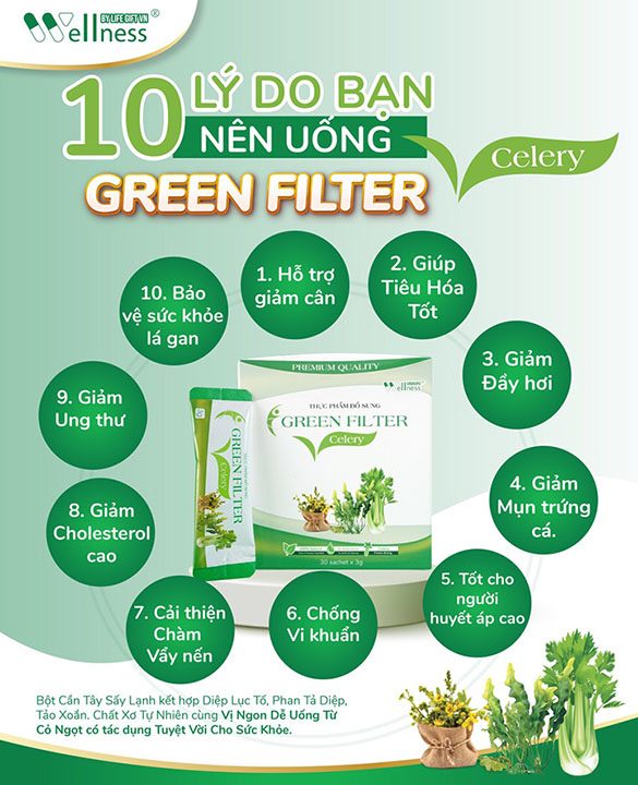 10 lý do bạn nên dùng Thực Phẩm Bổ Sung Bột Cần Tây Sấy Lạnh Diệp Lục Green Filter Celery - Siêu Thị Droppii