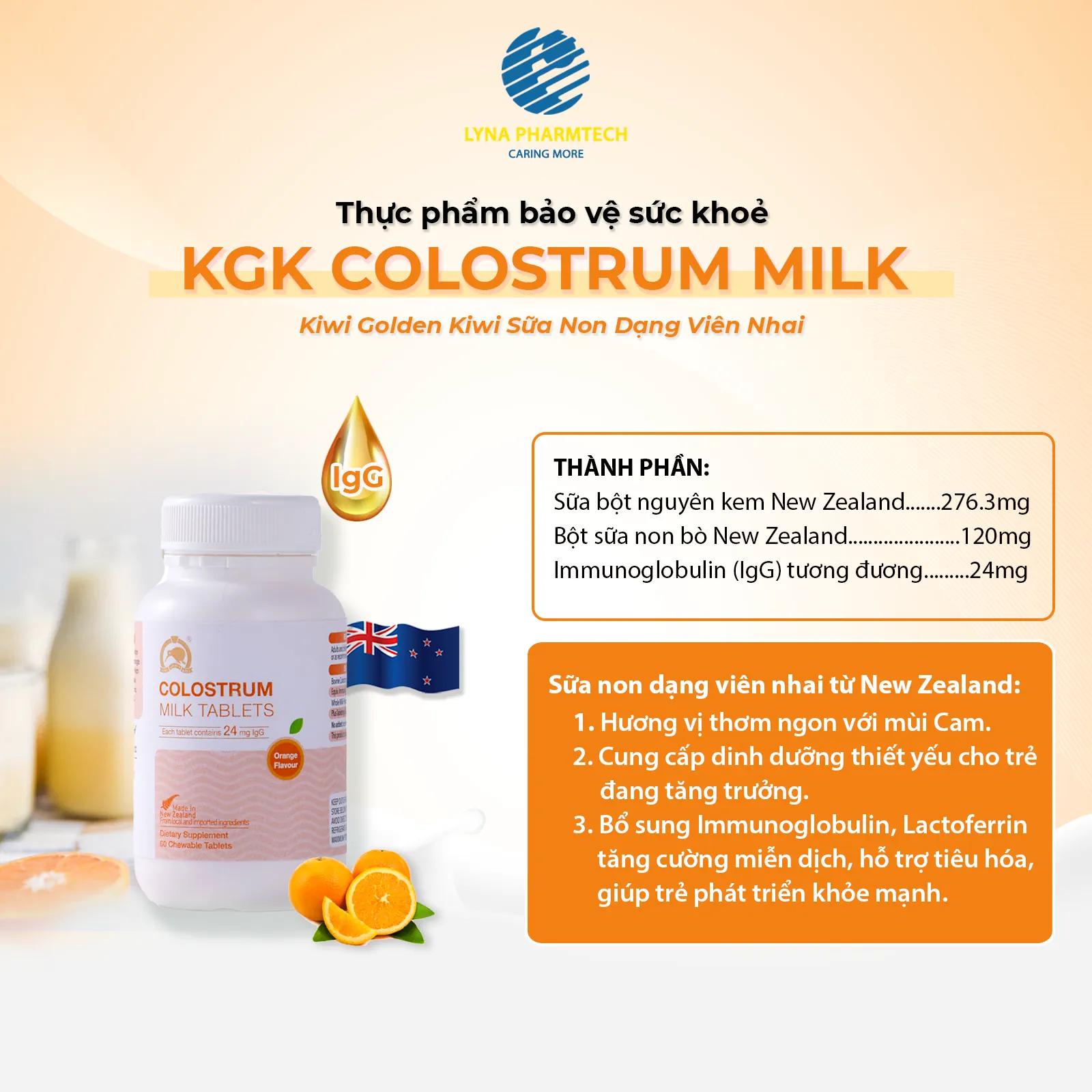 vien-nhai-sua-non-kgk-milk-colostrum-vi-cam-orange-lyna-pharmtech-droppii-shops-1 Viên nhai sữa non KGK Milk Colostrum vị cam (orange) - Lyna Pharmtech - Siêu Thị Droppii