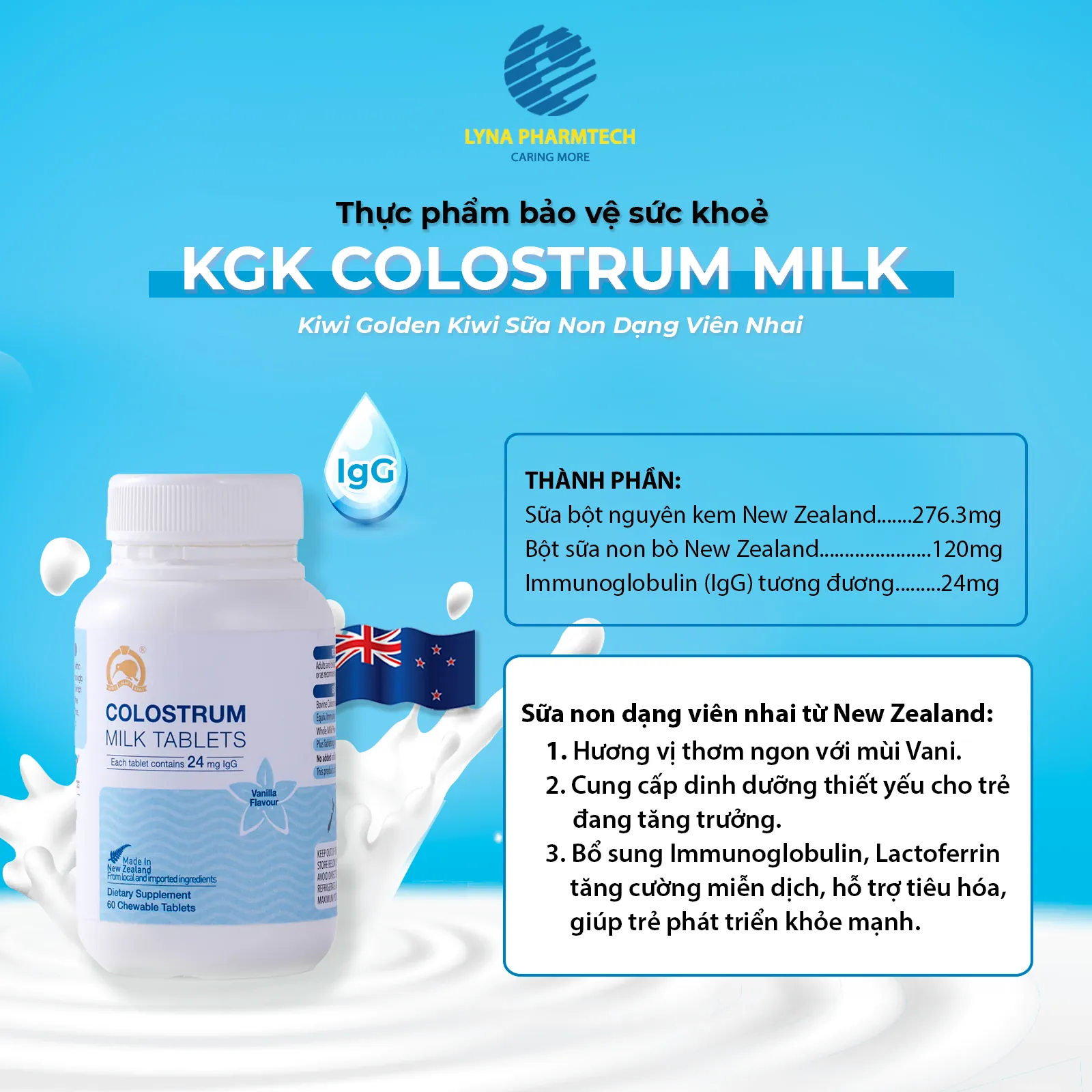 vien-nhai-sua-non-kgk-milk-colostrum-vi-vani-lyna-pharmtech-droppii-shops-1 Viên nhai sữa non KGK Milk Colostrum vị vani - Lyna Pharmtech - Siêu Thị Droppii